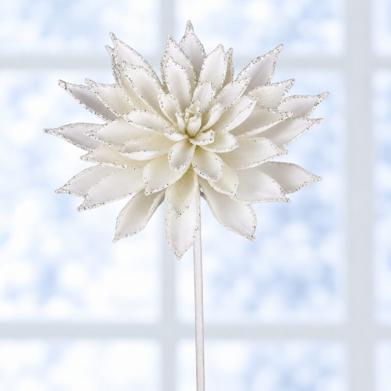 White glittered echeveria pick, 14in