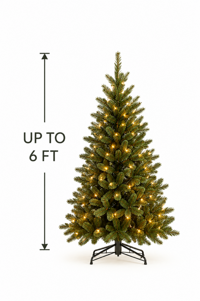 Artificial Christmas tree under 6 feet tall with height measurement