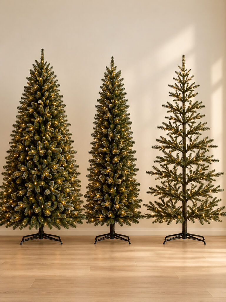 Comparison of full, slim, and sparse artificial Christmas tree shapes