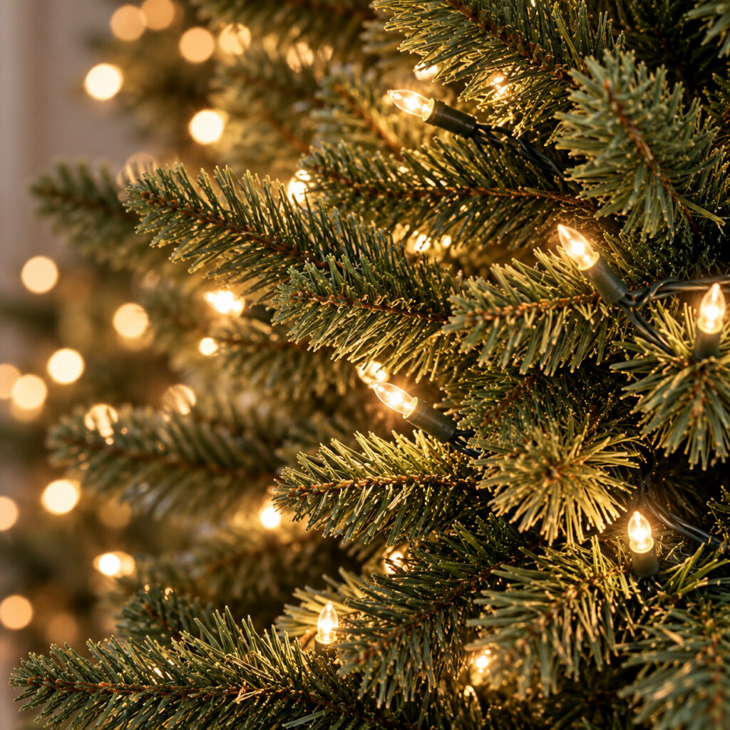Pre-lit artificial Christmas tree with warm white lights